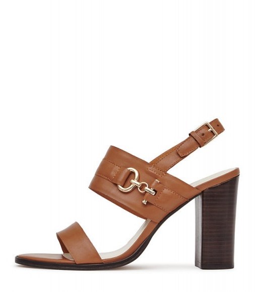 Reiss ADELINA BLOCK-HEEL SANDALS STONE ~ essential tan leather summer sandal - flipped