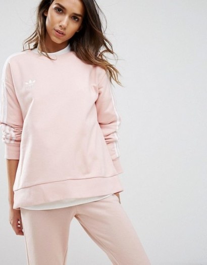 adidas Originals Pink Three Stripe Sweatshirt – sweatshirts – sportswear – sports tops - flipped
