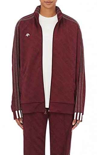 ADIDAS ORIGINALS BY ALEXANDER WANG Logo Track Jacket burgundy/red, as worn by Kourtney Kardashian visiting Planned Parenthood in Los Angeles, posted on Instgram, May 2017. Celebrity sports gear | casual star style jackets - flipped