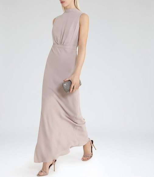 Reiss ADRIA HIGH-NECK MAXI DRESS ORCHID BLOSSOM ~ long elegant occasion dresses ~ sleeveless evening fashion - flipped