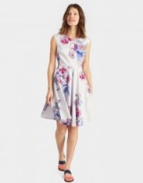 JOULES AMELIE FIT AND FLARE DRESS SOFT GREY BEAU BLOOM ~ sleeveless floral print summer dresses ~ flower printed fashion