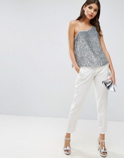 ASOS One Shoulder top in Sequin ~ glamorous silver sequinned tops ~ glamour and glitz - flipped