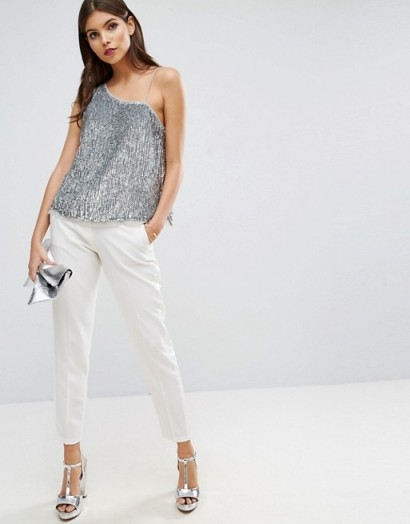 ASOS One Shoulder top in Sequin ~ glamorous silver sequinned tops ~ glamour and glitz
