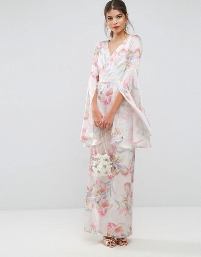 ASOS Soft Floral Sleeved Drape Maxi Dress. Long Oriental style dresses | occasion fashion - flipped
