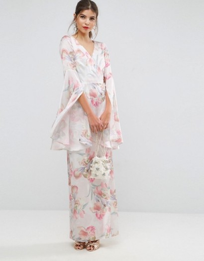 ASOS Soft Floral Sleeved Drape Maxi Dress. Long Oriental style dresses | occasion fashion