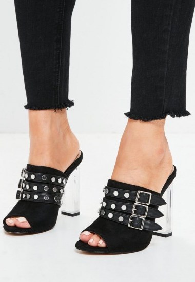 missguided black multi strap perspex mule heels ~ statement mules ~ summer style ~ clear block high heel shoes - flipped