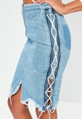missguided blue lace up side pencil skirt ~ distressed denim skirts