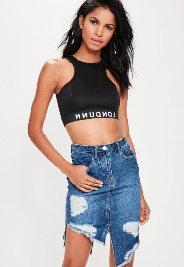 missguided blue ripped asymmetric hem denim skirt ~ destroyed skirts ~ ripped ~ distressed - flipped