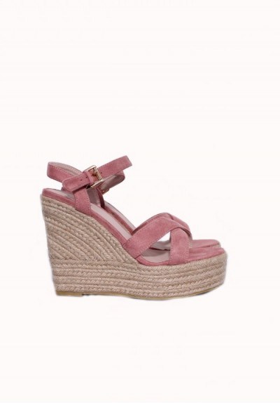 AX PARIS BLUSH CROSS STRAP WEDGES ~ pink high wedge heels ~ wedged summer shoes - flipped
