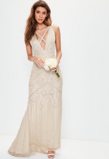 missguided bridal nude strappy front embellished maxi dress ~ wedding dresses