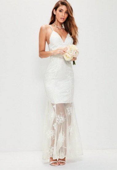 missguided bridal white strappy lace maxi dress ~ affordable wedding dresses - flipped