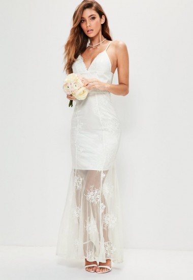 missguided bridal white strappy lace maxi dress ~ affordable wedding dresses
