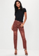 missguided brown riot high rise extreme ripped mom jeans ~ destroyed denim