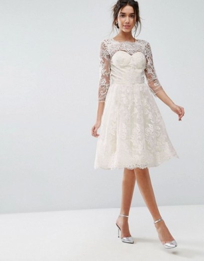 Chi Chi London Lace Midi Dress With Scallop V Back ~ cream wedding dresses ~ bridal fit and flare ~ affordable ~ on a budget ~ feminine - flipped