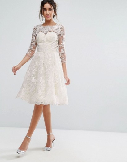 Chi Chi London Lace Midi Dress With Scallop V Back ~ cream wedding dresses ~ bridal fit and flare ~ affordable ~ on a budget ~ feminine
