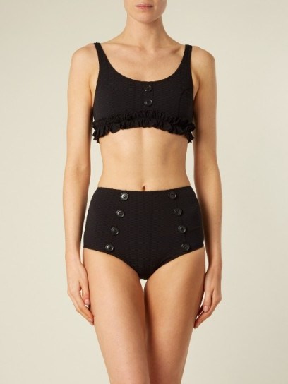 LISA MARIE FERNANDEZ Colby high-rise bikini ~ black vintage style bikinis ~ ruffle swimwear – high waist bottoms - flipped