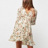 River Island cream floral print ruffle hem wrap dress ~ flower printed dresses ~ summer fashion ~ ruffled trim