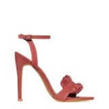 EGO Eden Frill Detail Heel In Blush Faux Suede – pink strappy high heels – stiletto heeled sandals – ruffle front shoes