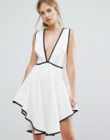 Finders Asher Plunge Front Dress With Dipped Hem White/Black
