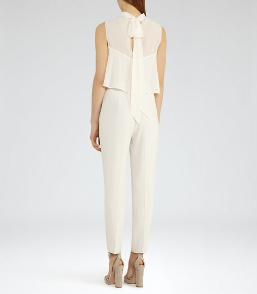 reiss FLAVIA DOUBLE-LAYER JUMPSUIT NEUTRAL ~ chic back tie jumpsuits ~ stylish occasion wear - flipped