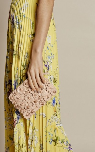 Karen Millen FLORAL CLUTCH – NUDE ~ occasion accessories ~ pale pink leather flowers ~ applique ~ evening bags - flipped