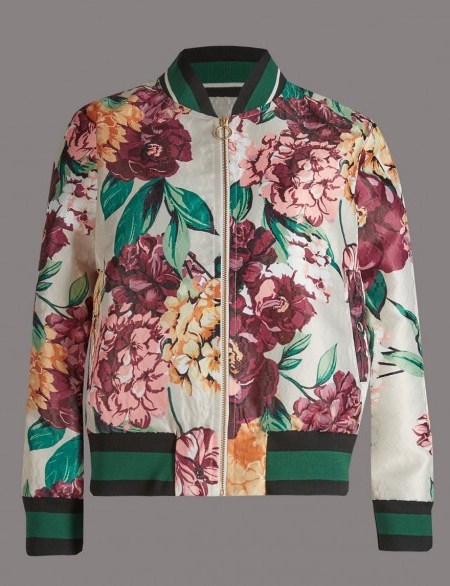 M&S AUTOGRAPH Floral Print Bomber Jacket ~ Marks and Spencer flower printed jackets - flipped