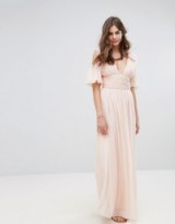 French Connection Constance Drape Cold Shoulder Maxi Dress – long pink occasion dresses – plunge front fashion