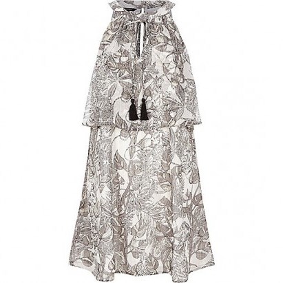 River Island Grey floral print layered shift dress ~ sleeveless flower printed dresses ~ summer fashion - flipped