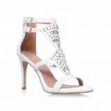 KG Kurt Geiger Harem White Leather High Heels – ankle strap sandals – stud embellished shoes – laser cut out front – strappy
