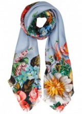 GUCCI Josephine light blue floral-print silk scarf ~ flower printed designer scarves ~ luxury accessories