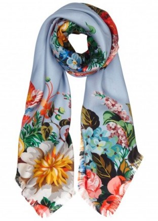 GUCCI Josephine light blue floral-print silk scarf ~ flower printed designer scarves ~ luxury accessories - flipped