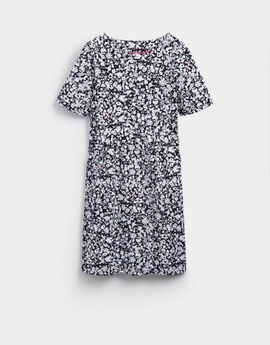 JOULES JULIA PLEATED JERSEY DRESS NAVY MARA DITSY ~ blue floral shift dresses ~ flower print fashion - flipped