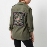 River Island Khaki green patch back army jacket ~ embroidered back jackets ~ casual outerwear