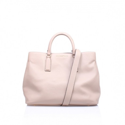 Kurt Geiger London Chelsea Beige Leather Tote – top handle bags – luxe style handbags – shoulder bags - flipped