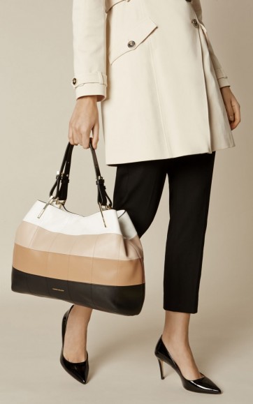 Karen Millen LEATHER PANELLED TOTE BAG – MULTICOLOUR ~ chic neutral tone handbags ~ large stylish bags
