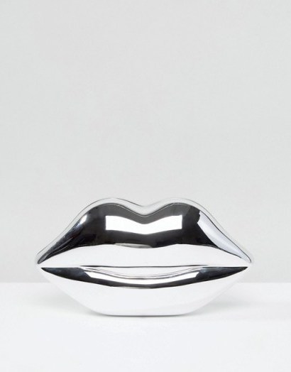 Lulu Guinness Silver Perspex Lips Clutch Bag - flipped