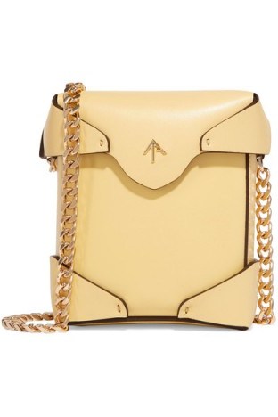 MANU ATELIER Pristine micro leather shoulder bag – small luxe yellow crossbody bags / gold chain strap mini handbags - flipped