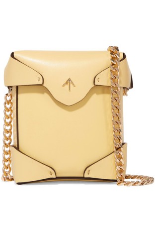 MANU ATELIER Pristine micro leather shoulder bag – small luxe yellow crossbody bags / gold chain strap mini handbags