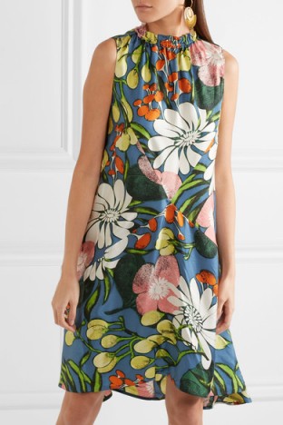 MARNI Floral-print silk dress ~ bold flower prints ~ sleeveless designer dresses ~ gathered high neck