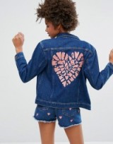 Monki Heart Stencil Back Denim Jacket. Classic blue denim jackets | casual fashion