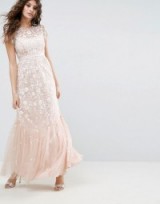 Needle & Thread Meadow Tulle Embroidered Maxi Dress – long pink occasion dresses – pretty – feminine event fashion