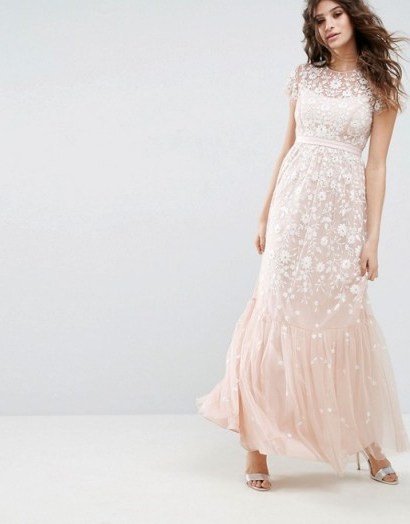 Needle & Thread Meadow Tulle Embroidered Maxi Dress – long pink occasion dresses – pretty – feminine event fashion - flipped