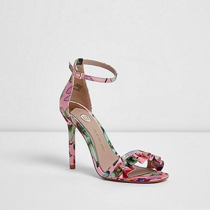 River Island Pink print frill strap barely there sandals - flipped