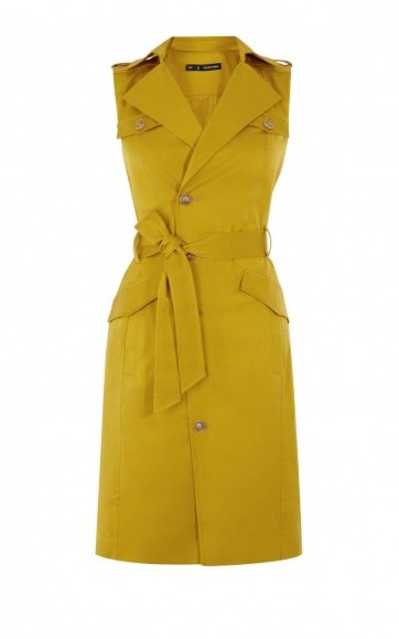 Karen Millen POCKET SAFARI DRESS – YELLOW ~ smart sleeveless summer dresses ~ tie belt ~ belted ~ chic day wear - flipped