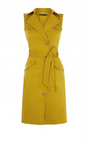 Karen Millen POCKET SAFARI DRESS – YELLOW ~ smart sleeveless summer dresses ~ tie belt ~ belted ~ chic day wear