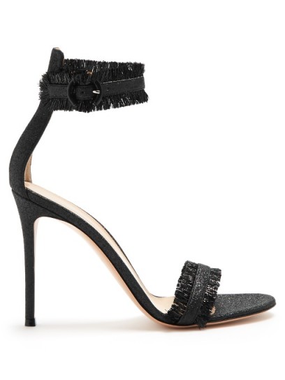 GIANVITO ROSSI Portofino fringe-trimmed sandals – chic high heels – fringed barely there high heels – designer shoes
