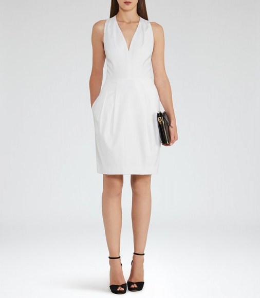 Reiss RAKELE V-NECK FIT AND FLARE DRESS OFF WHITE ~ chic summer fashion ~ sleeveless dresses - flipped