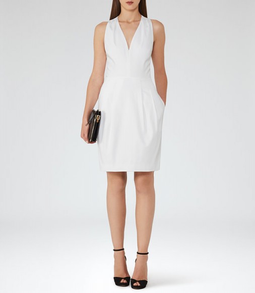 Reiss RAKELE V-NECK FIT AND FLARE DRESS OFF WHITE ~ chic summer fashion ~ sleeveless dresses