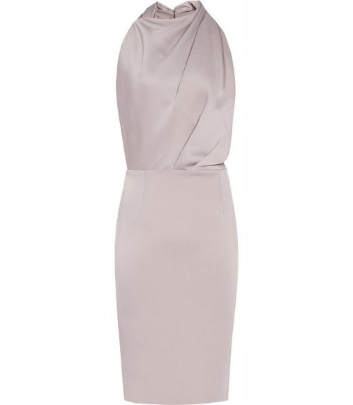 Reiss RANA HALTERNECK DRESS ASH ~ chic drape front evening dresses ~ occasion wear ~ fitted bodycon style - flipped