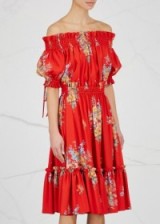ALEXANDER MCQUEEN Red floral-print off-the-shoulder silk dress ~ boho summer dresses ~ chic bohemian fashion